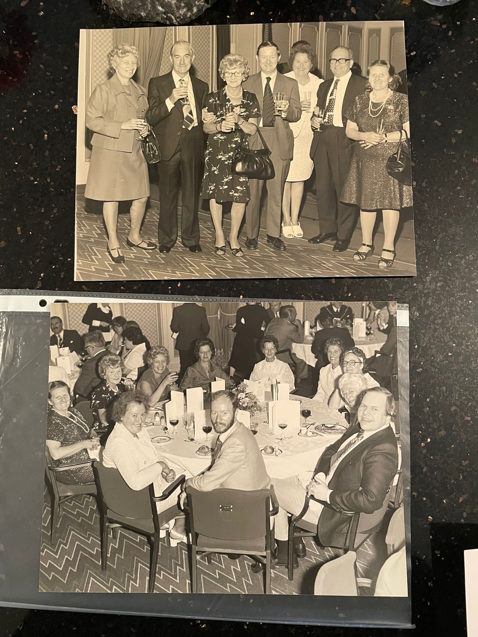 Original black and white photograph - guests at the EMI Queen's Award luncheon, 1978